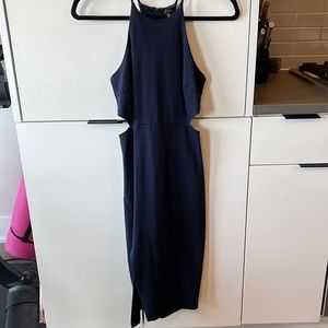 Blue side cut out dress with slit